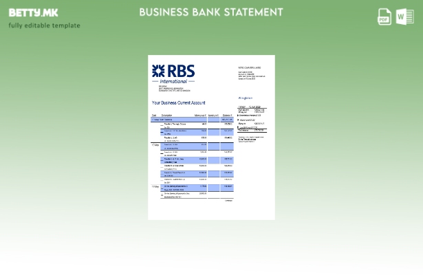 модерен стил на РБС Банка за деловна сметка за проверка на шаблон Word и PDF